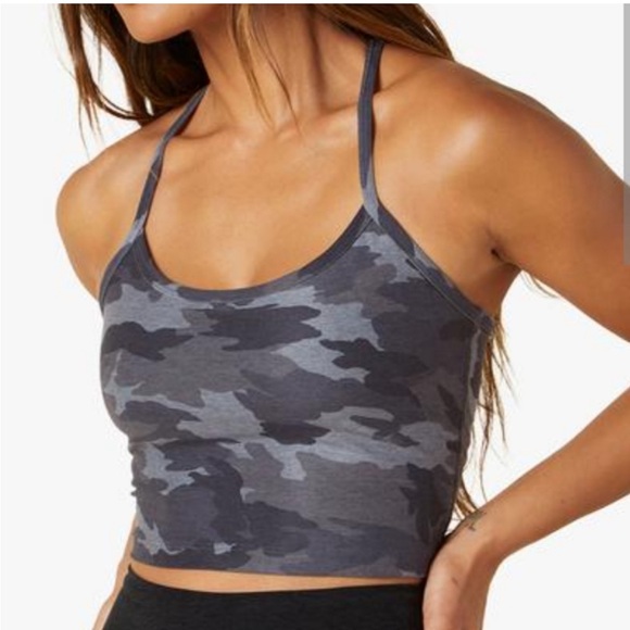 Beyond Yoga Tops - Beyond Yoga Grey Camo Spacedye Slim Racerback Cropped Tank
